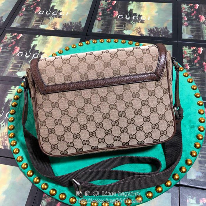 GUCCI 古馳男包 新款 449174 啡布 男女通用款 棕色帆布 Gucci單肩斜挎包